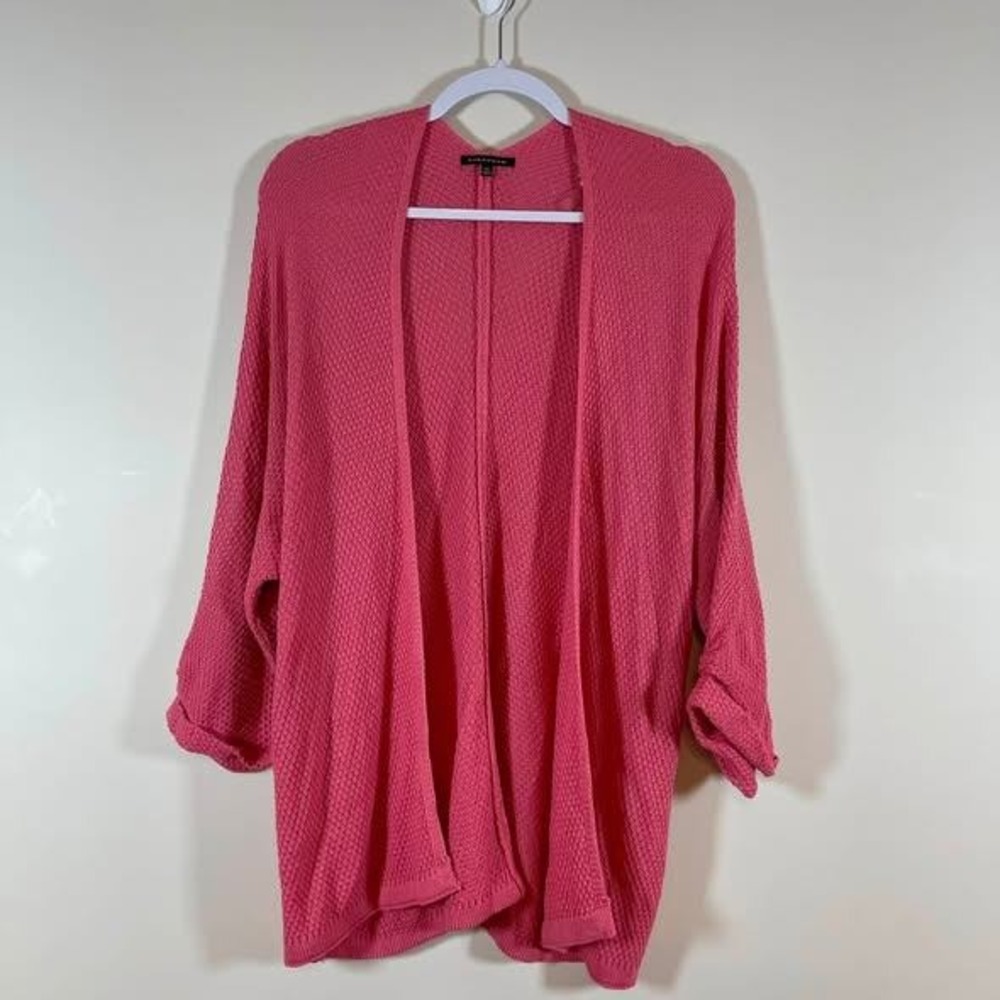 Staccato Open Front Cardigan Sweater Wms Large Pink Textured Short Sleeve